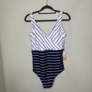 NWT Kona  Sol Striped Swimwear in Navy and White Size Large